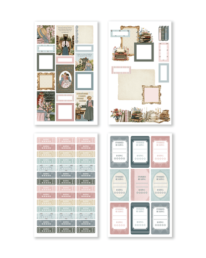 Collection of decorative planner stickers with various designs on a white background
