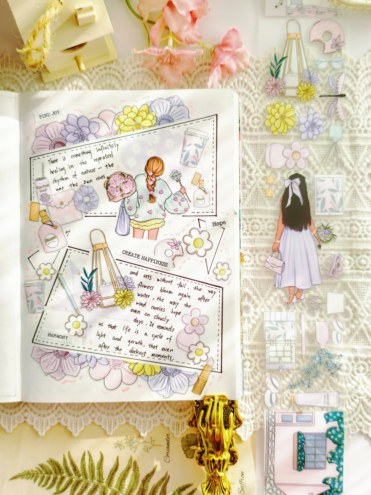 Botanica Spring Floral PET tape layered in journal spread