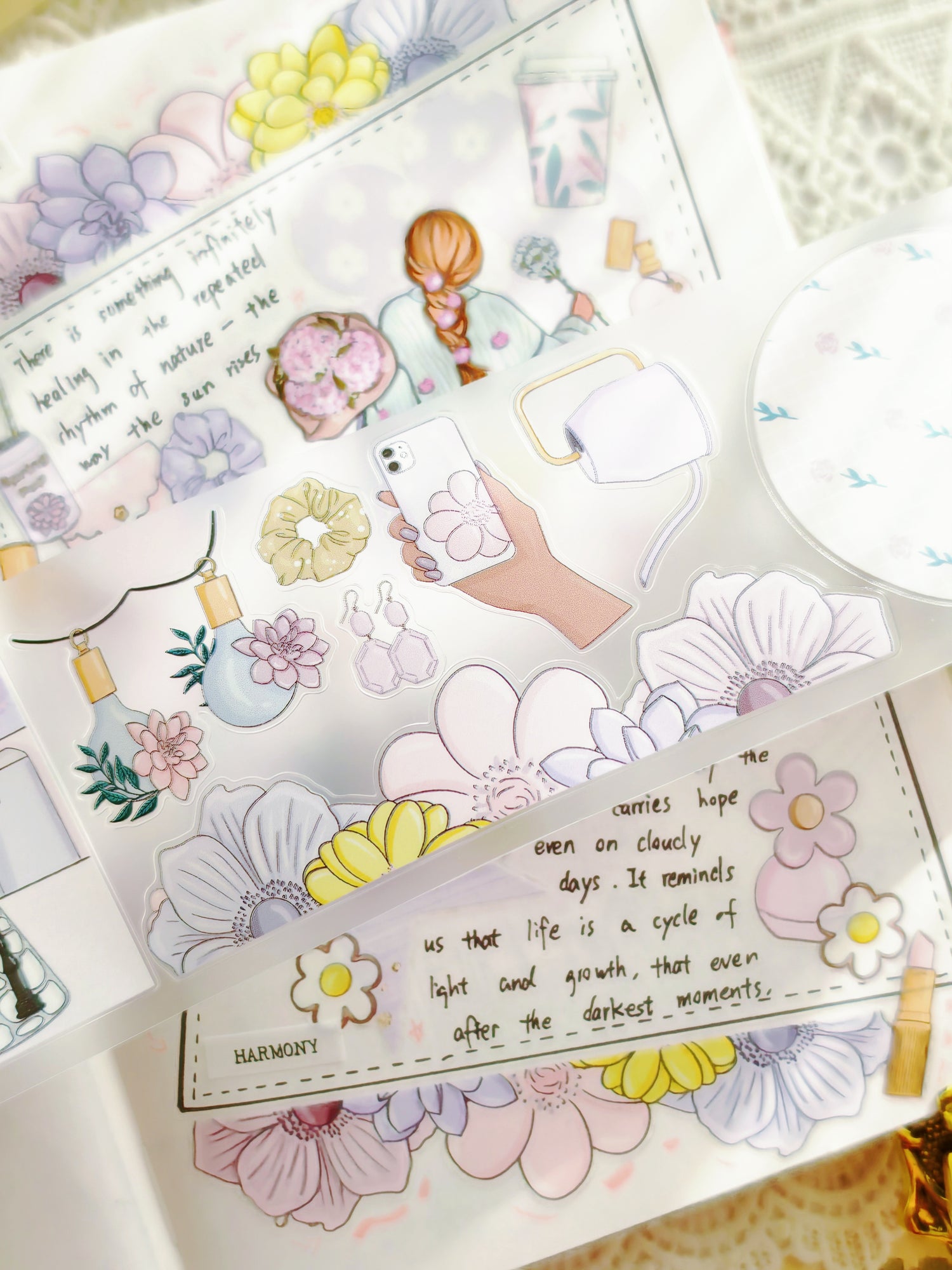 Botanica Spring Floral PET tape layered in journal spread