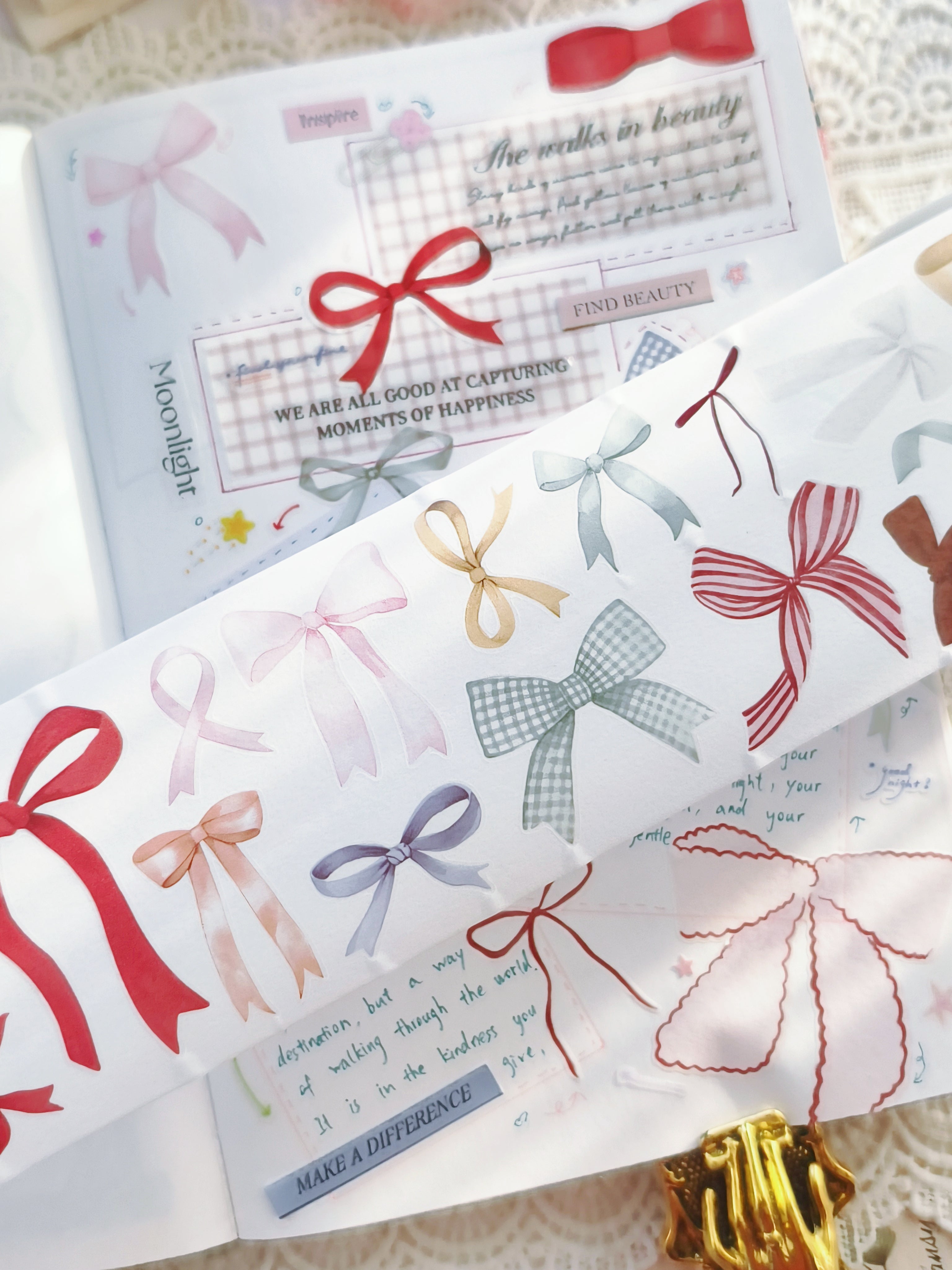 Feminine bow journaling tape for planners and scrapbooking