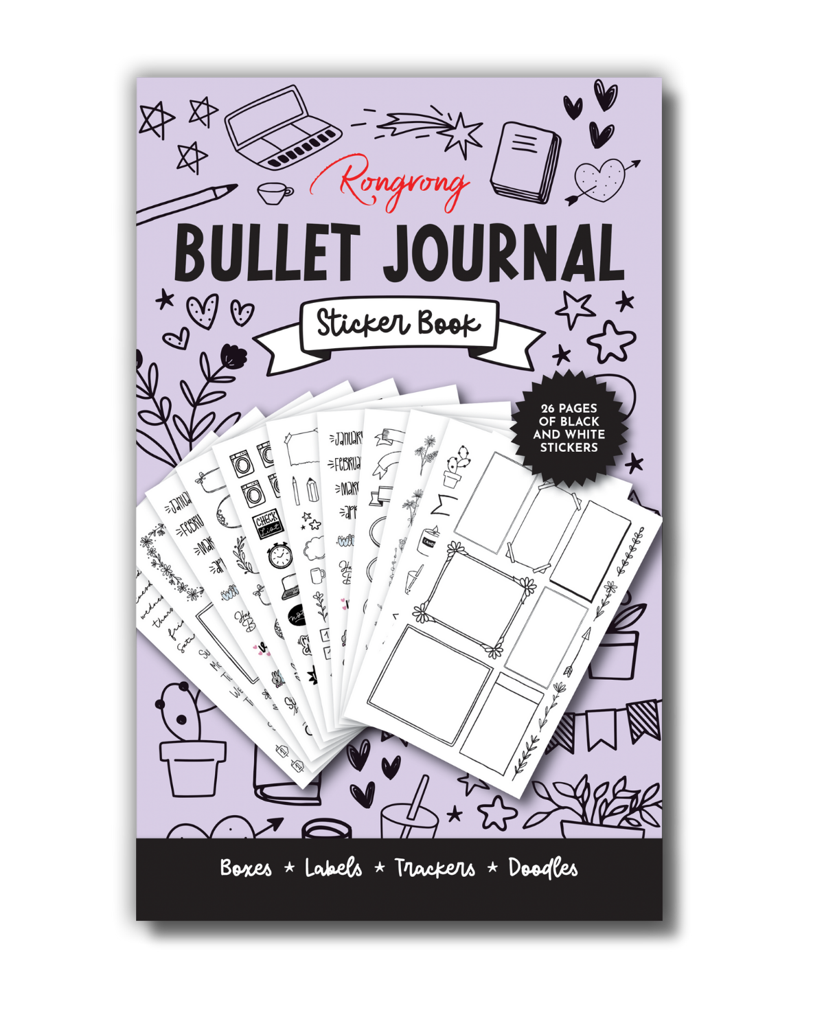 Sticker book cover featuring a vibrant design with artistic illustrations and stylish design for bullet journaling.