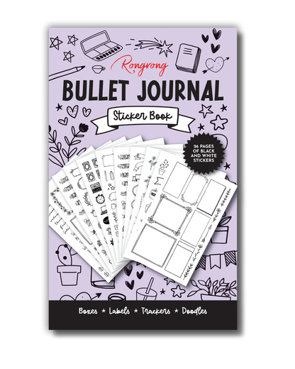 Sticker book cover featuring a vibrant design with artistic illustrations and stylish design for bullet journaling.