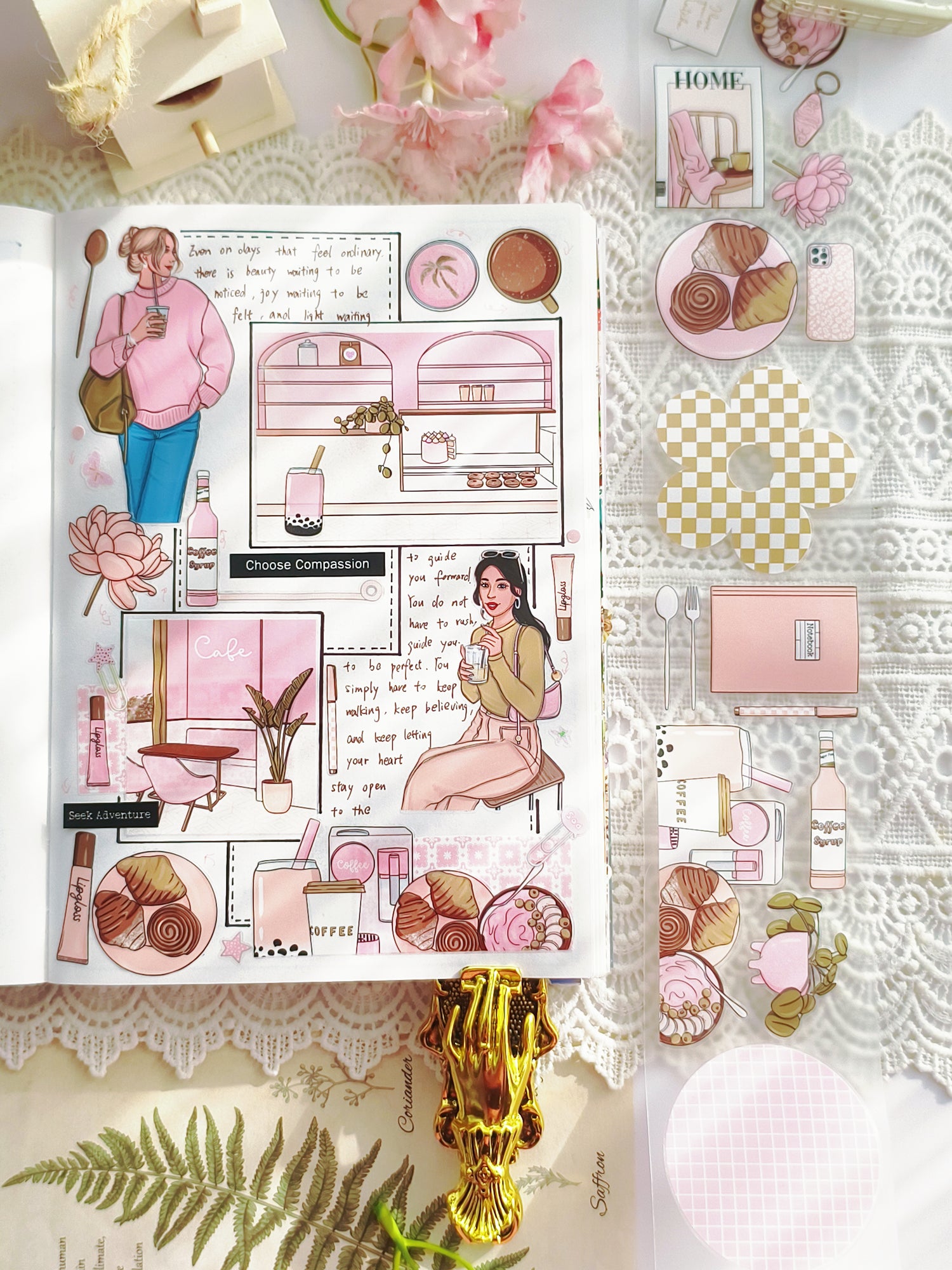 Cafe Time PET tape layered in lifestyle scrapbook spread