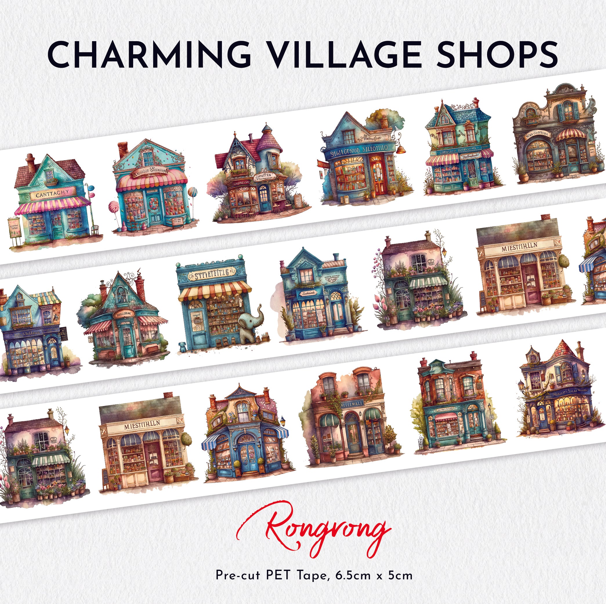 Shop Rongrong Charming Village Shops PET Tape for Planner