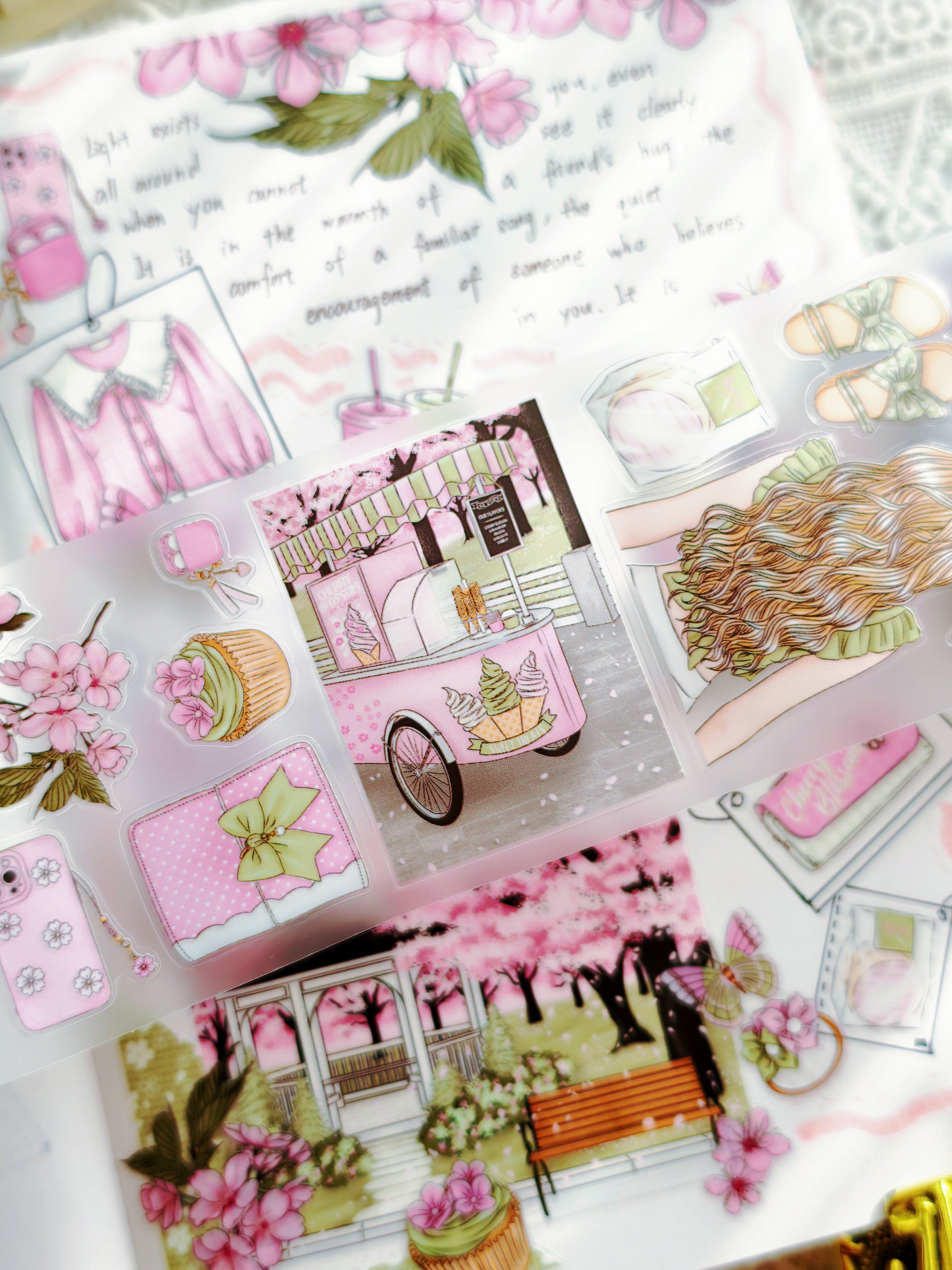 Cherry Blossom PET tape used in pastel planner spread