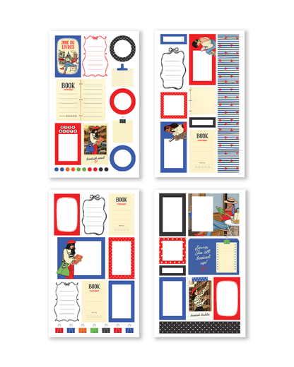 Book lover sticker book with Paris café style illustrations
