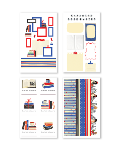 Reading journal stickers with coffee cups and book stacks