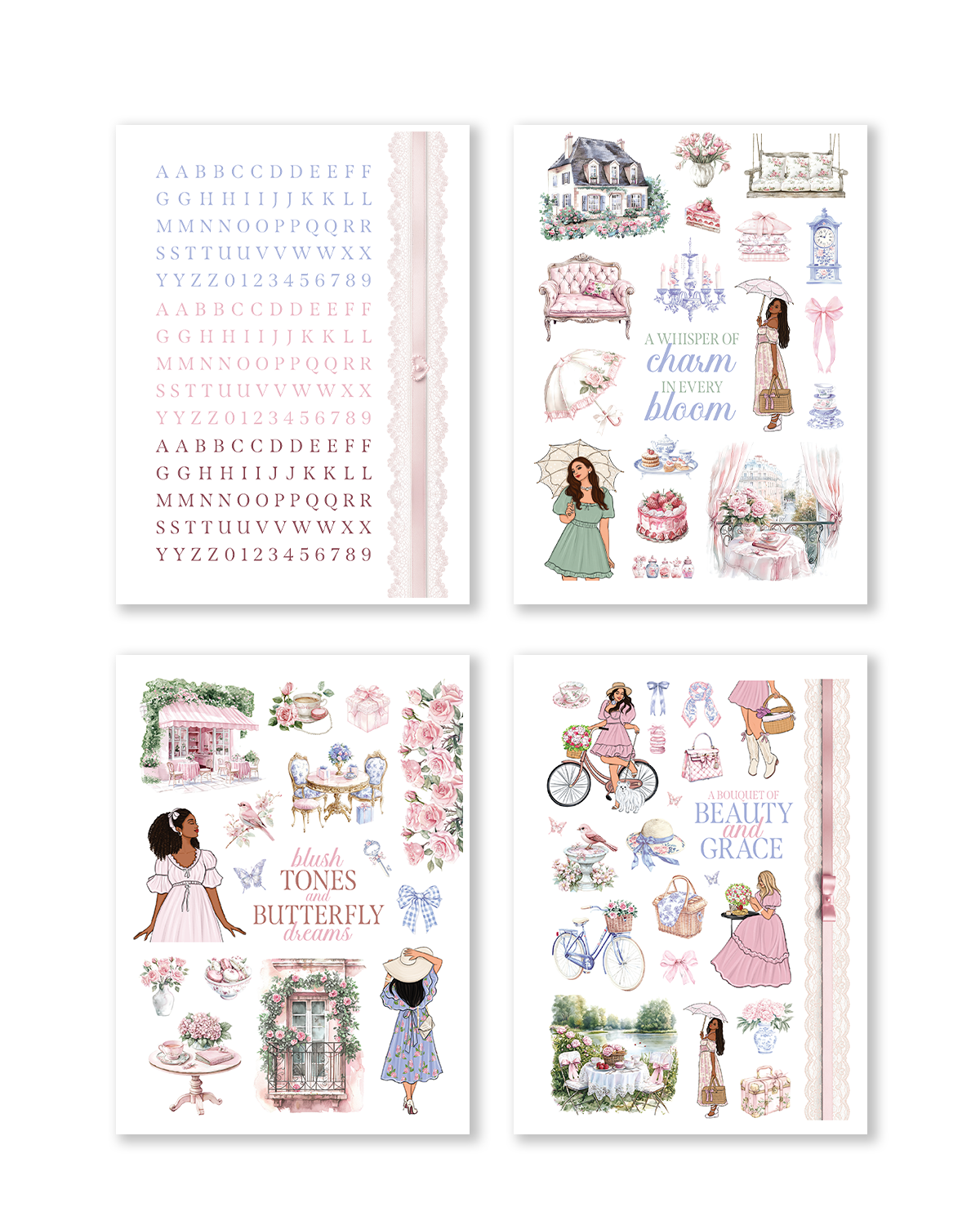Coquette aesthetic planner stickers with parasol fashion girls