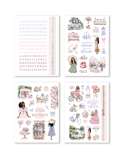 Coquette aesthetic planner stickers with parasol fashion girls