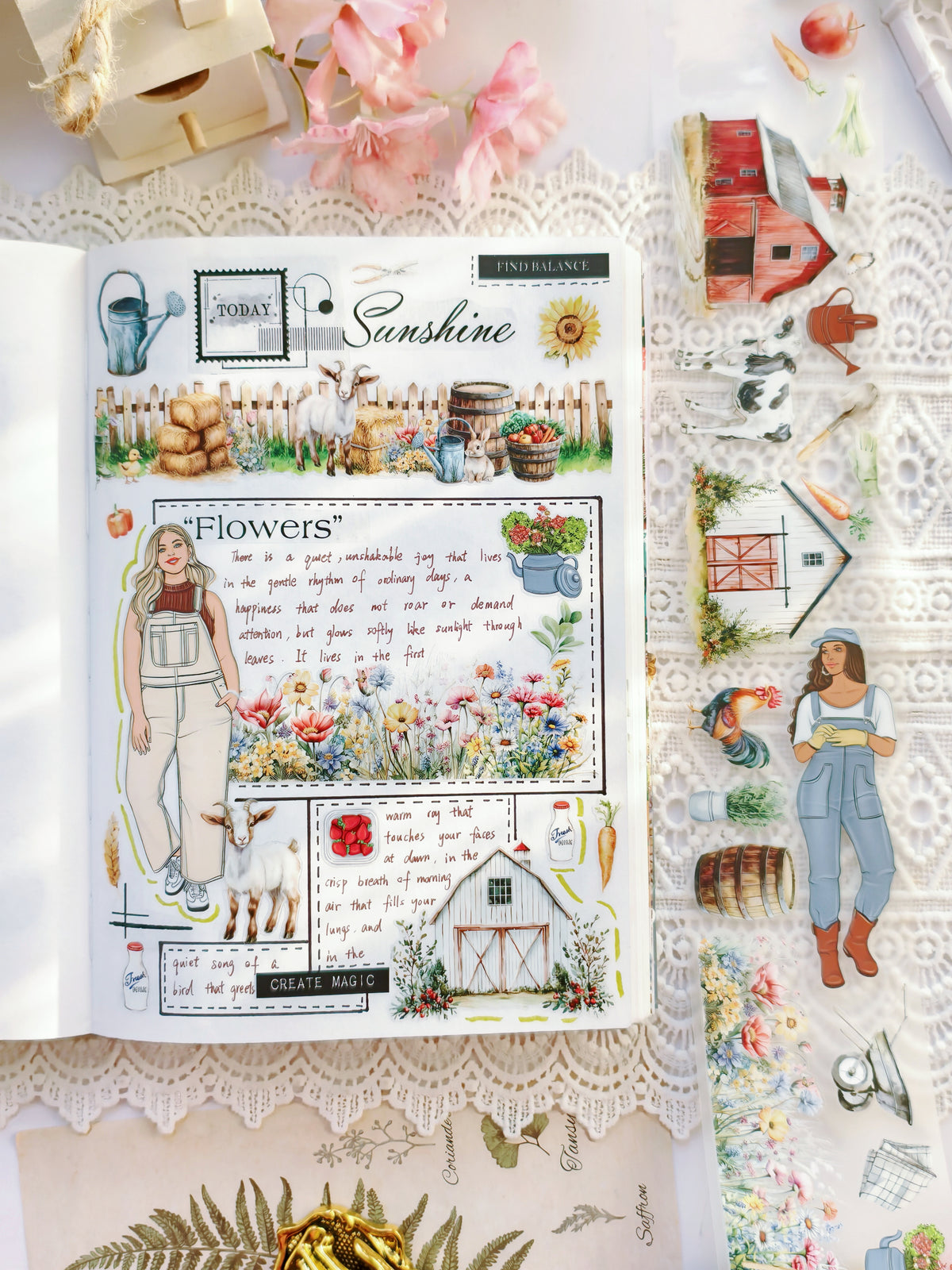 Countryside farm themed pre-cut PET tape with barns and animals
