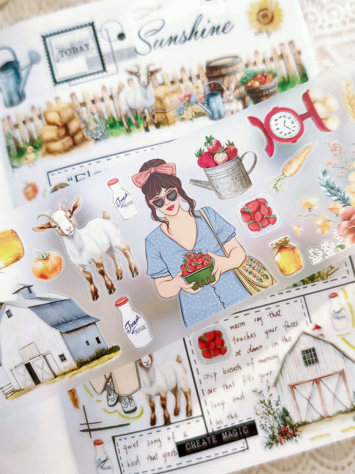 Country Charm PET tape layered in scrapbook spread