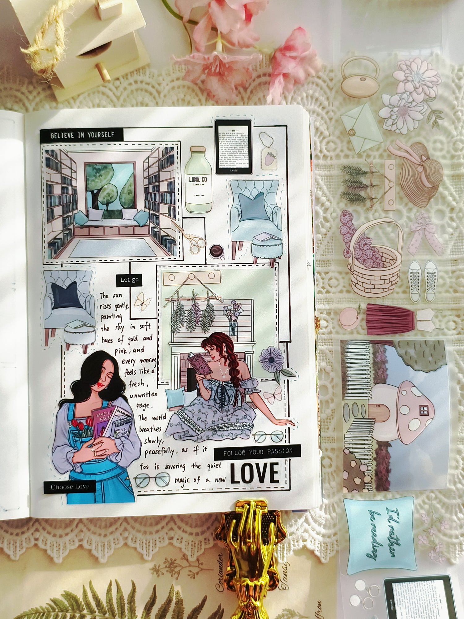 Countryside reading themed PET tape with books and florals