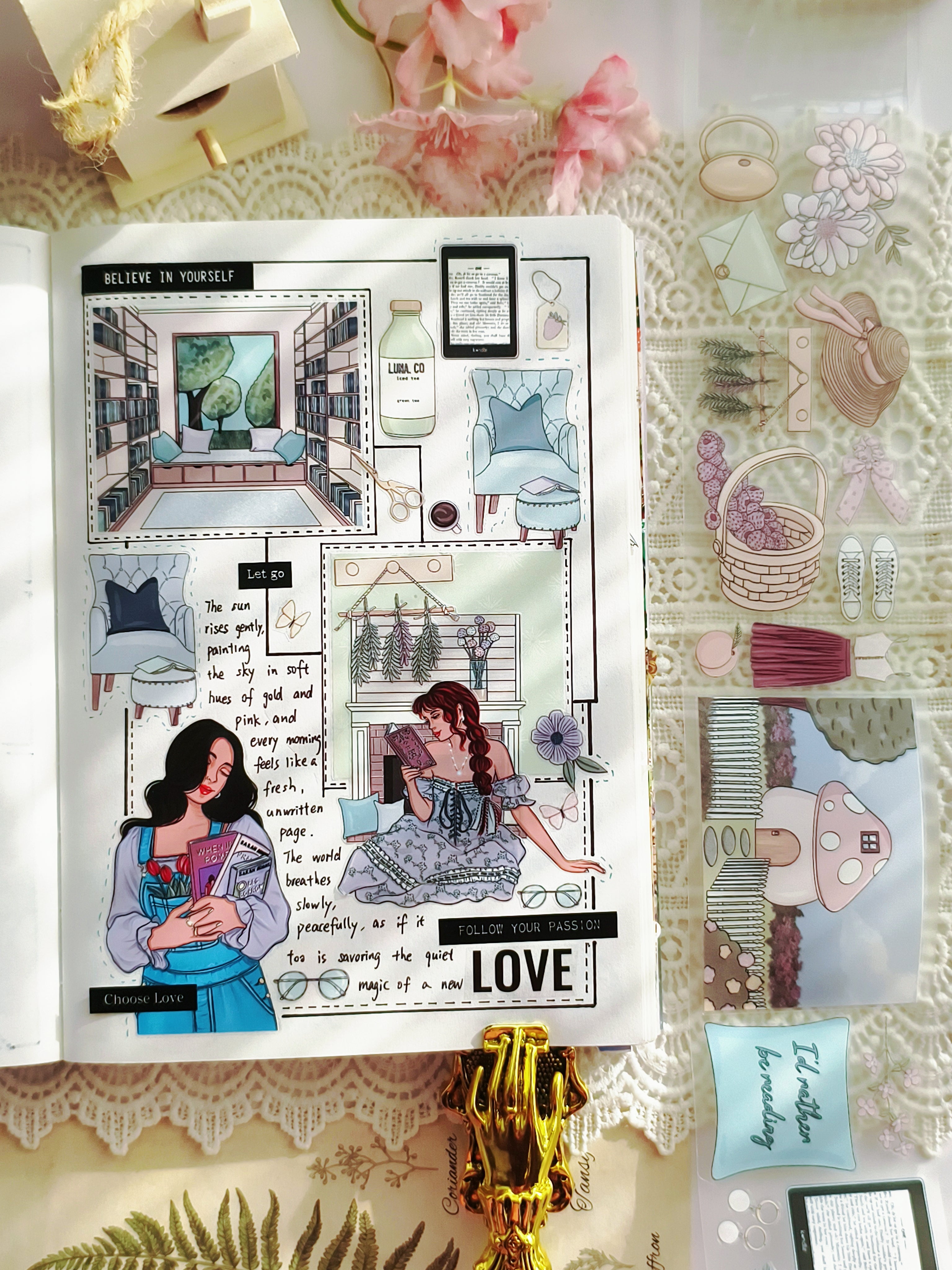 Countryside reading themed PET tape with books and florals