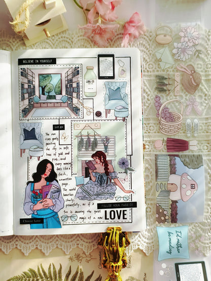 Countryside reading themed PET tape with books and florals