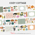 Cozy Cottage Pre-cut PET Tape 3.0 featuring cottagecore autumn illustrations including pumpkins, baked bread, pets, bicycles, florals, cozy kitchens, and countryside-inspired journaling elements.