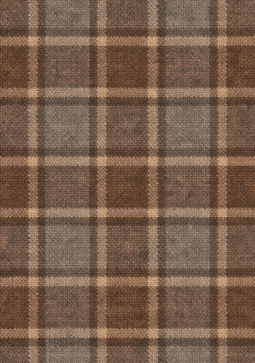 Brown and taupe woven plaid scrapbook paper featuring classic autumn flannel-inspired fabric texture.