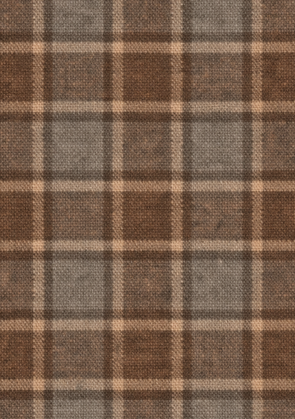 Brown and taupe woven plaid scrapbook paper featuring classic autumn flannel-inspired fabric texture.