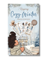 Cozy Winter sticker book with illustrations of a woman by a window and winter-themed elements.