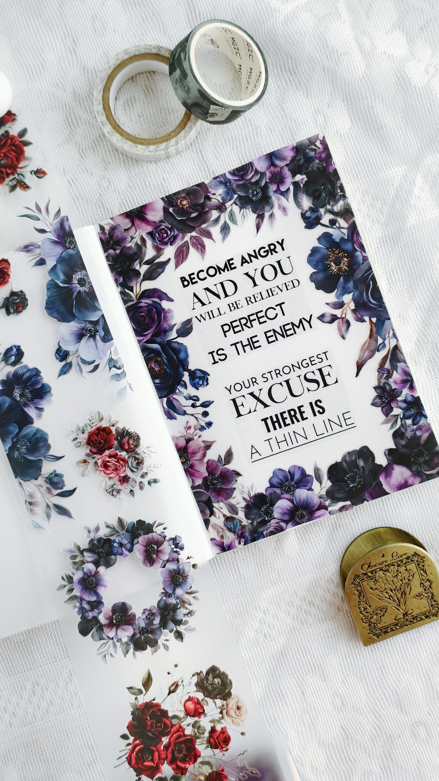 Dark Petals Pre-cut PET Tape Journal Spread