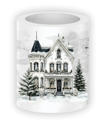 Pre-cut PET tape featuring elegant winter scenes, wreaths, fireplaces, and snowflakes