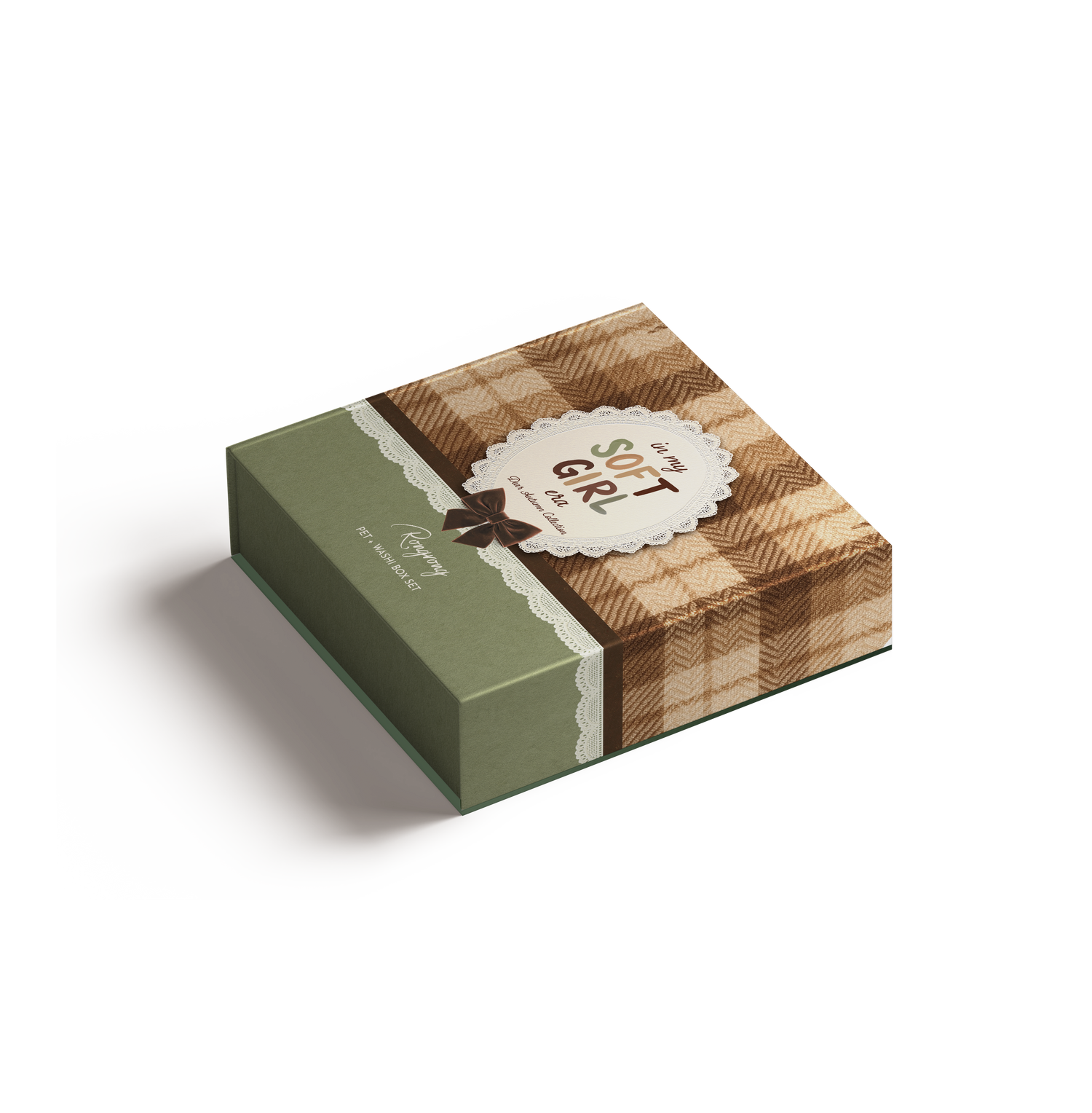 Angled view of Dear Autumn PET and washi box set showcasing textured plaid pattern and elegant autumn-themed packaging.