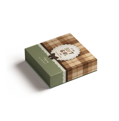 Angled view of Dear Autumn PET and washi box set showcasing textured plaid pattern and elegant autumn-themed packaging.