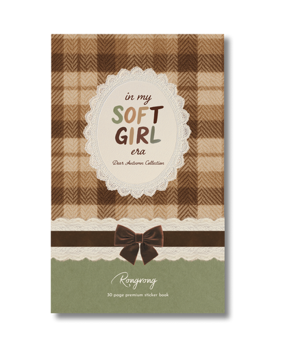 Dear Autumn Sticker Book cover with plaid pattern, lace frame design, and soft neutral tones with bow detail
