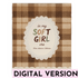 Plaid fabric with a decorative label reading &