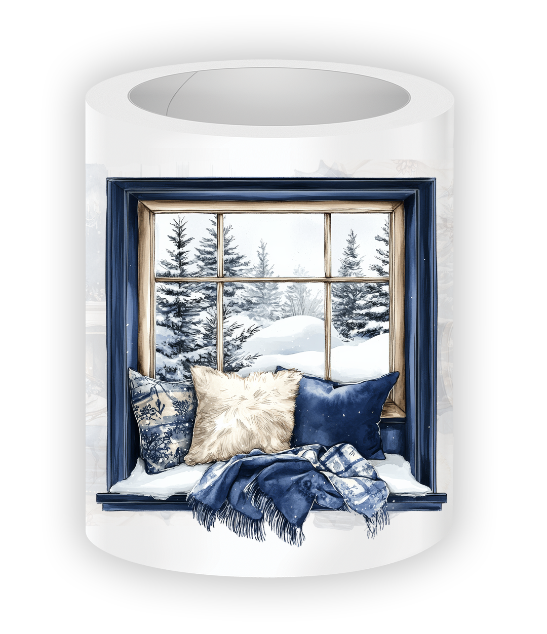 Everblue Winter Pre-cut PET Tape with poinsettias, holiday fireplace, and snowy houses