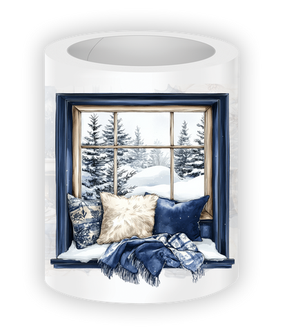 Everblue Winter Pre-cut PET Tape with poinsettias, holiday fireplace, and snowy houses