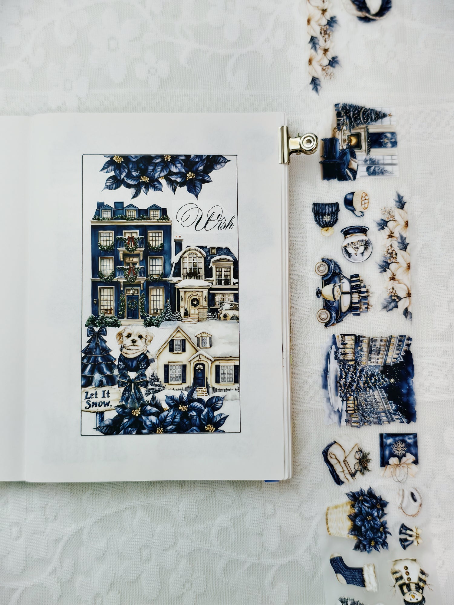 Everblue Winter PET tape with poinsettias, pinecones, and frosty holiday designs