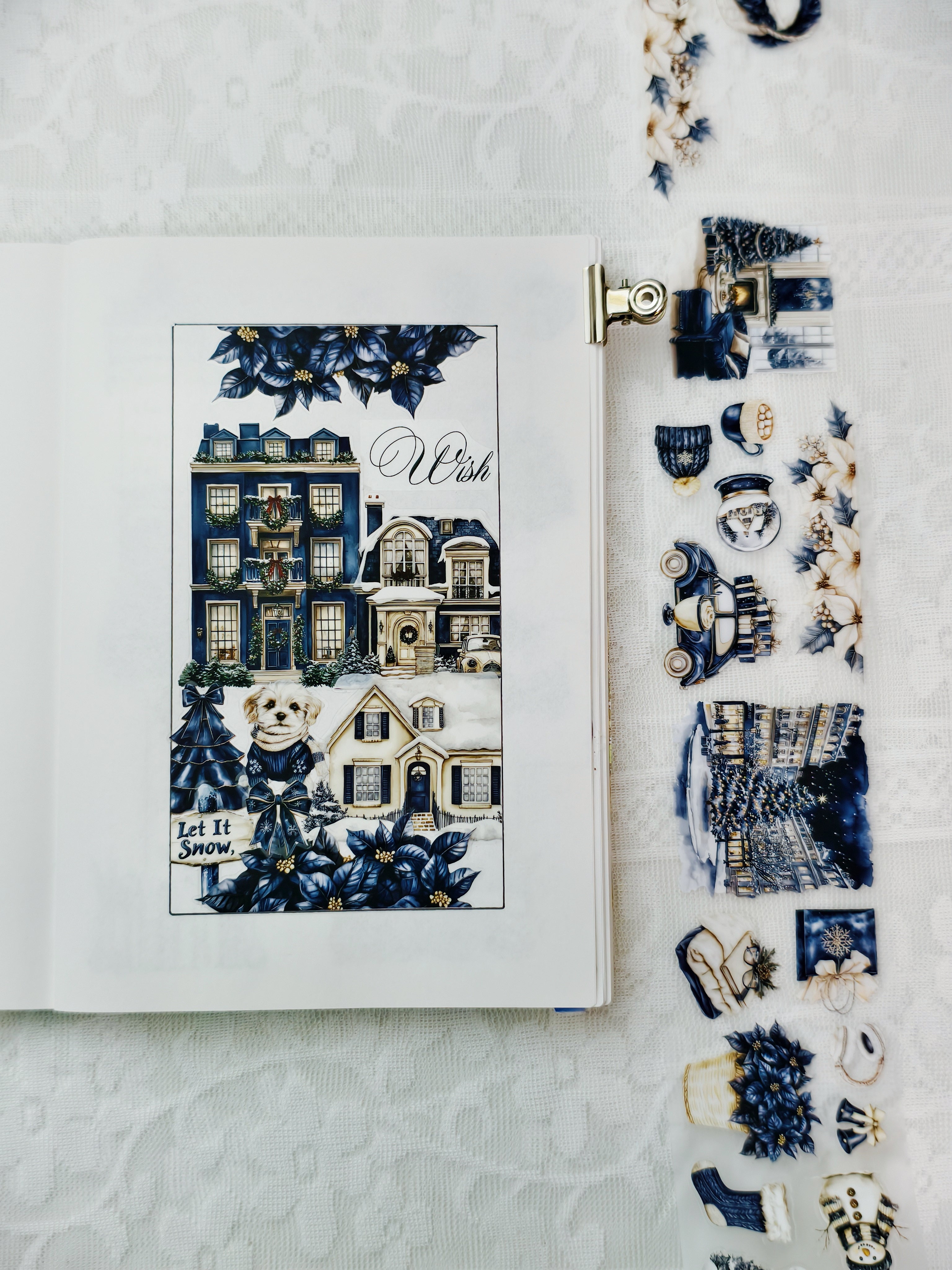 Everblue Winter PET tape with poinsettias, pinecones, and frosty holiday designs