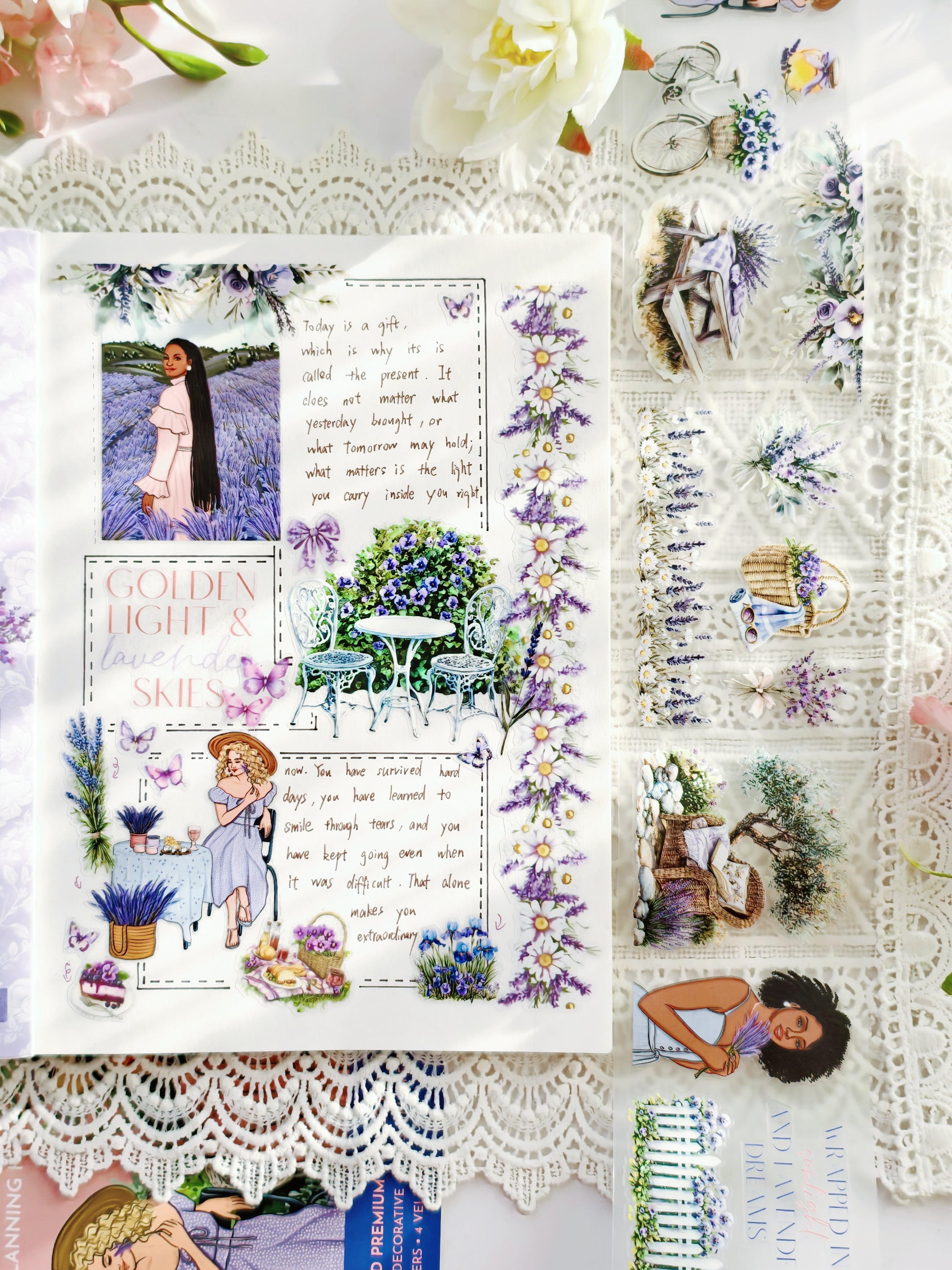 Fantasy aesthetic journaling kit with florals and decorative elements