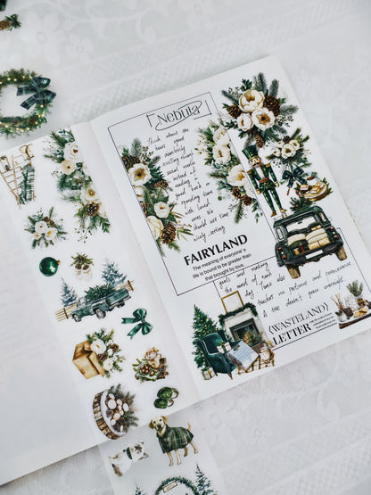 Christmas PET tape design with holiday decorations and winter details