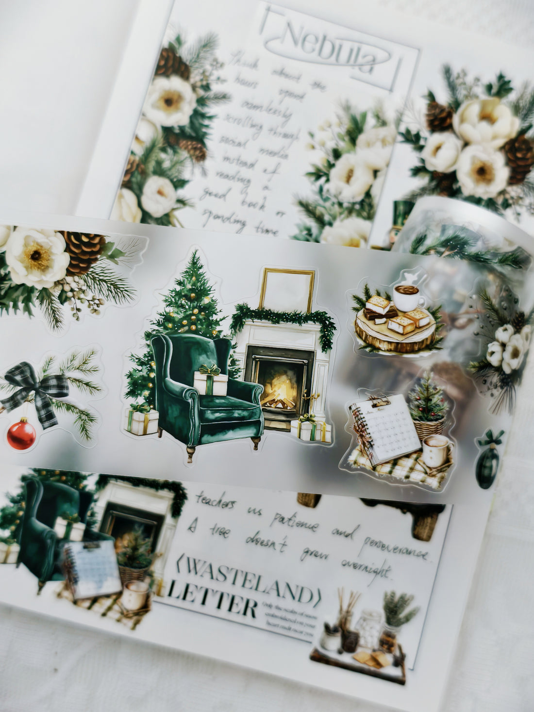 Festive PET tape roll with pre-cut stickers for planners and scrapbooks