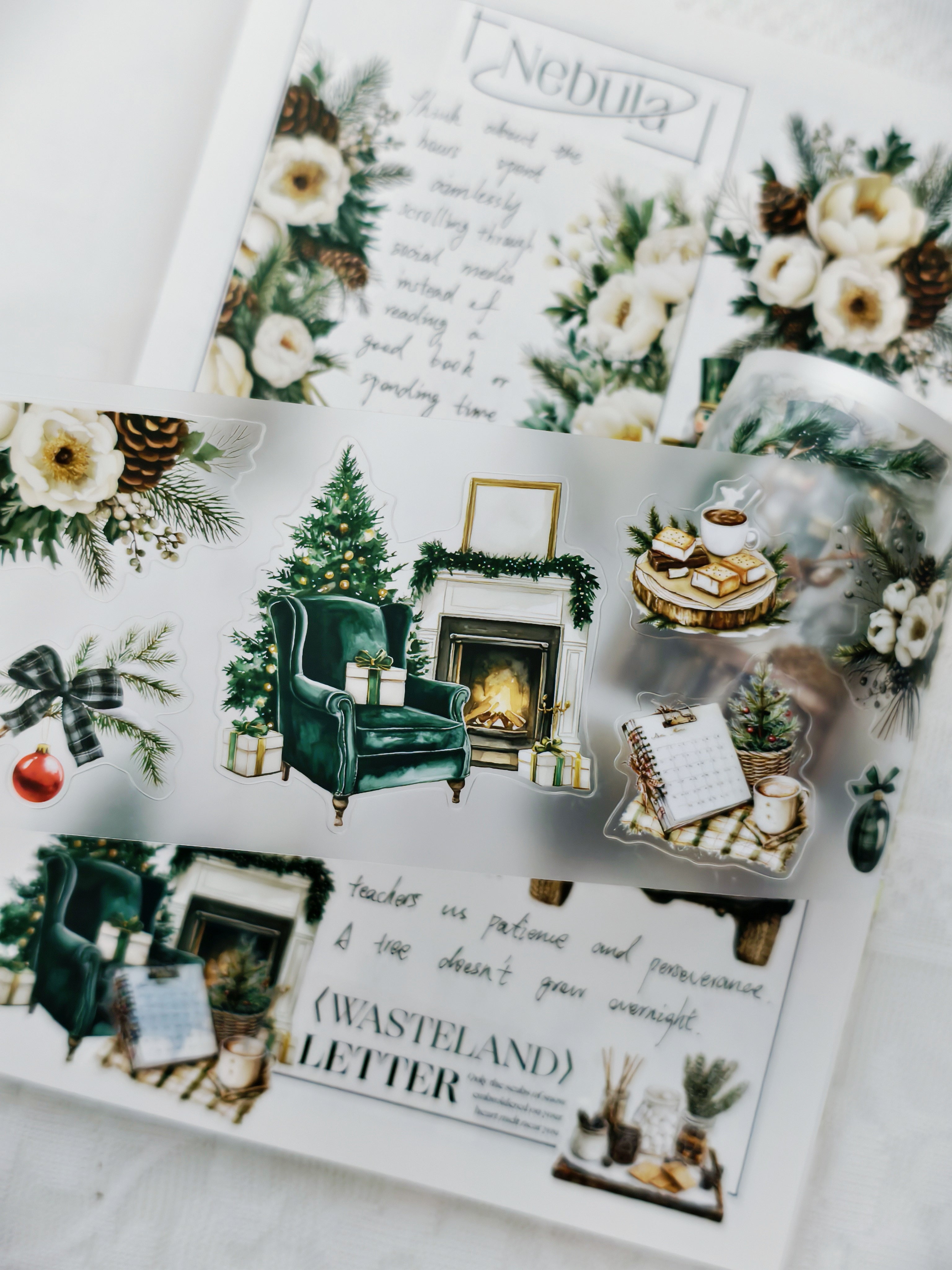 Festive PET tape roll with pre-cut stickers for planners and scrapbooks