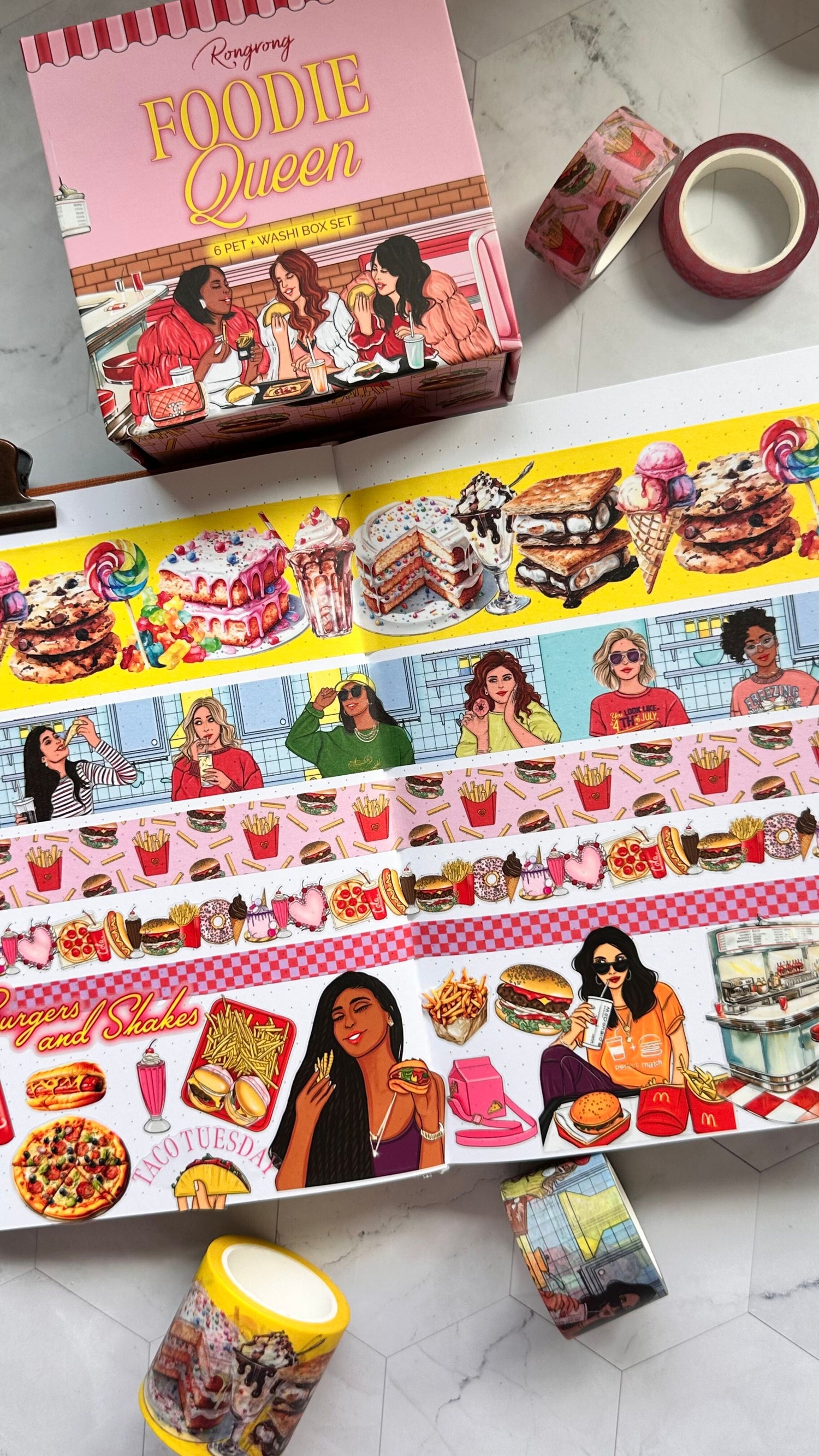 Foodie Queen Pre-cut PET Tape + Washi Box Set