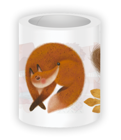 Foxberry Tales pre-cut PET tape featuring a whimsical curled-up fox illustration in warm autumn tones with soft woodland-inspired artwork and seasonal leaves.