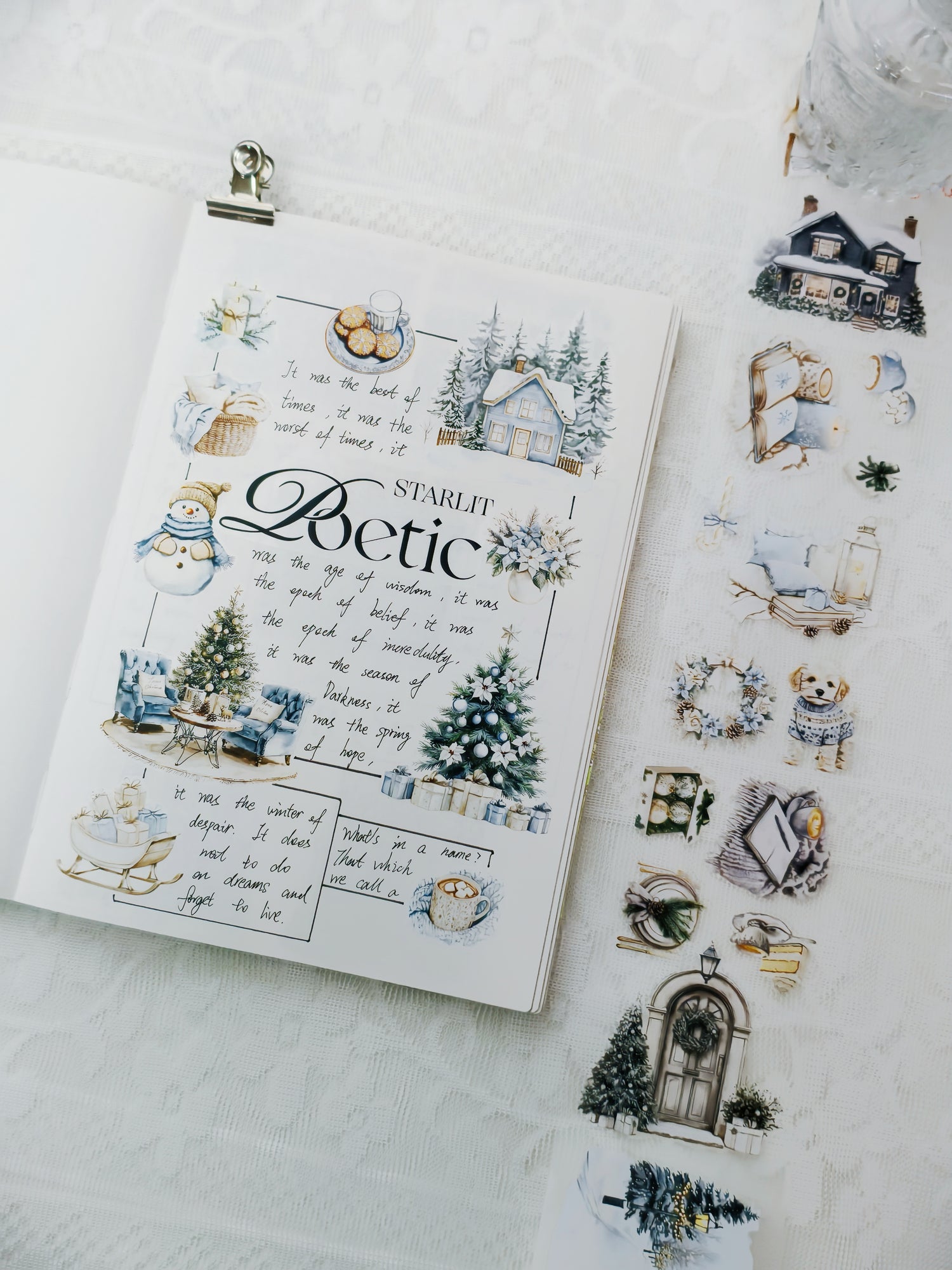 Frosty Winter Pre-cut PET Tape with snowy blue and white designs