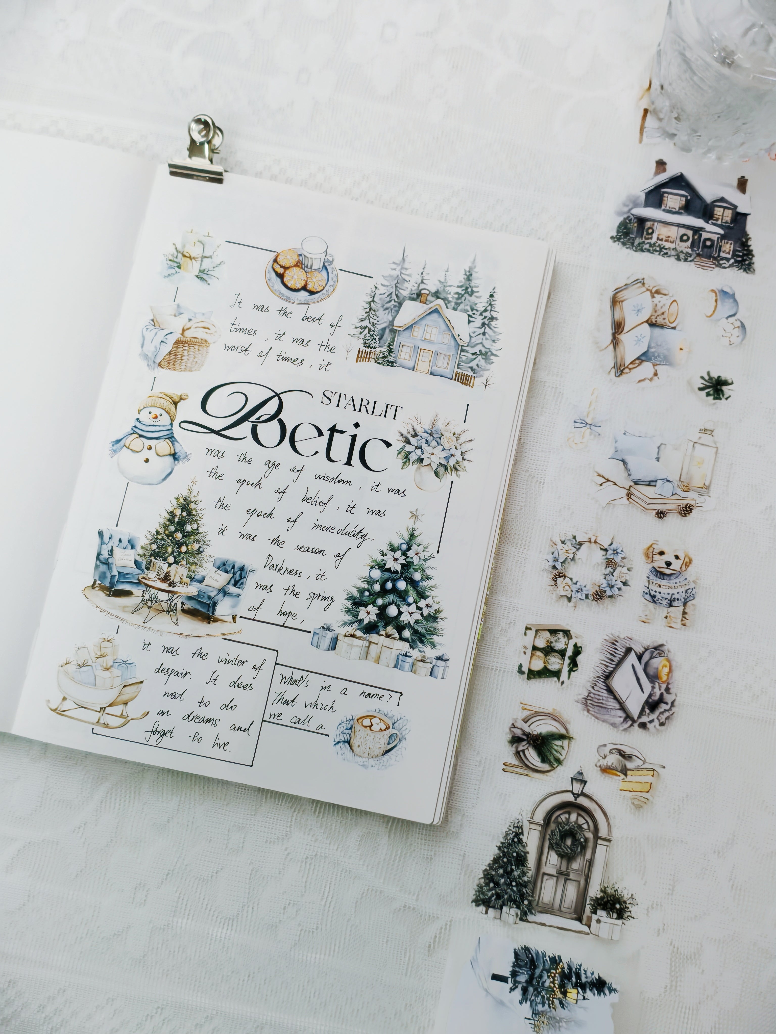 Frosty Winter Pre-cut PET Tape with snowy blue and white designs