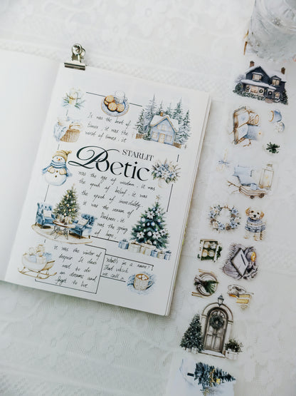 Frosty Winter Pre-cut PET Tape with snowy blue and white designs