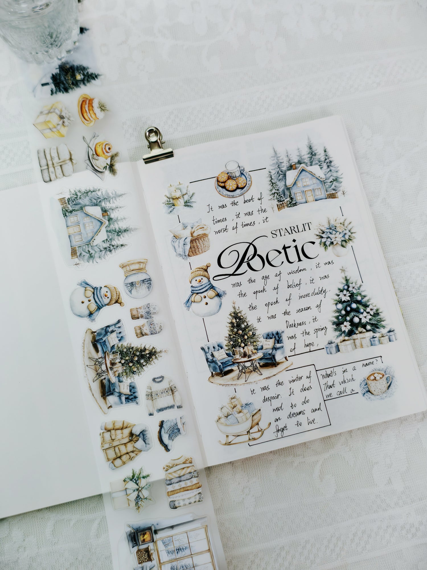 Winter PET tape featuring frosted florals and icy seasonal illustrations