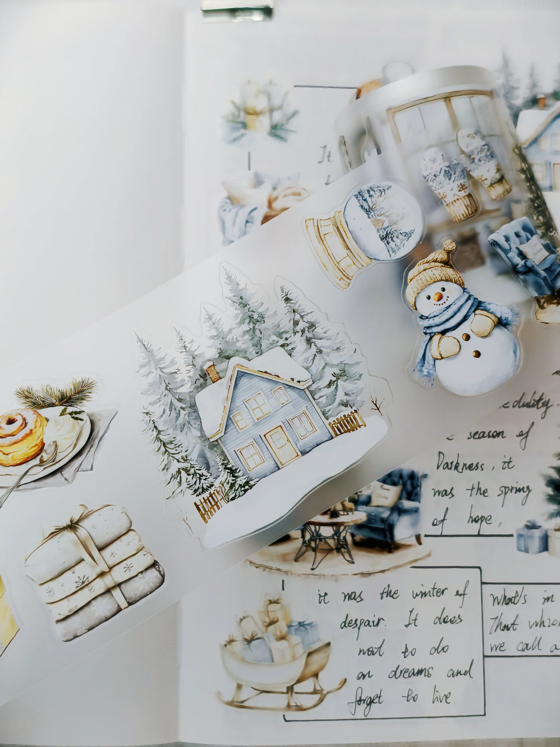 Pre-cut PET tape with snowflakes and cozy frosty winter accents