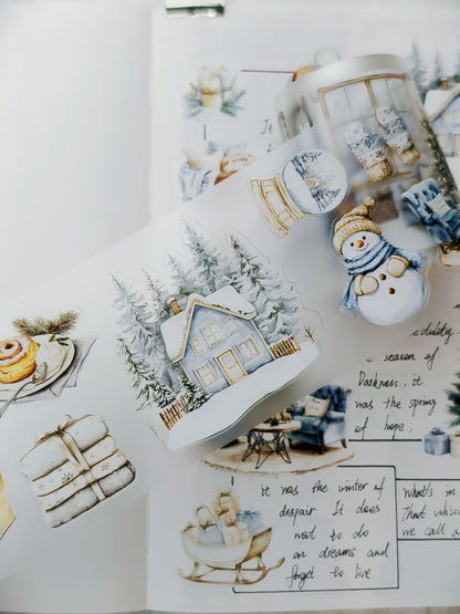 Pre-cut PET tape with snowflakes and cozy frosty winter accents