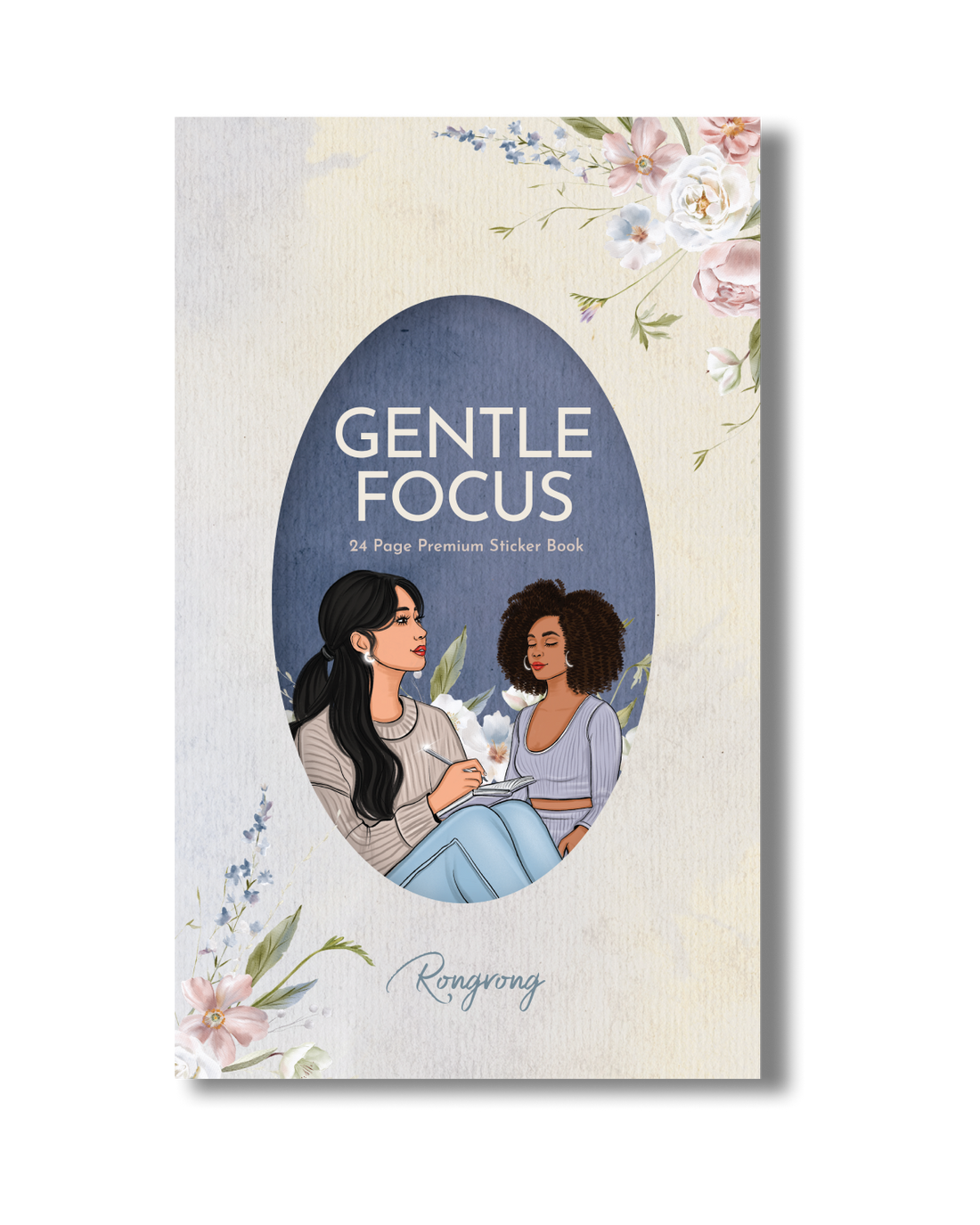 Gentle Focus with illustrations of two women and floral elements on a light background.