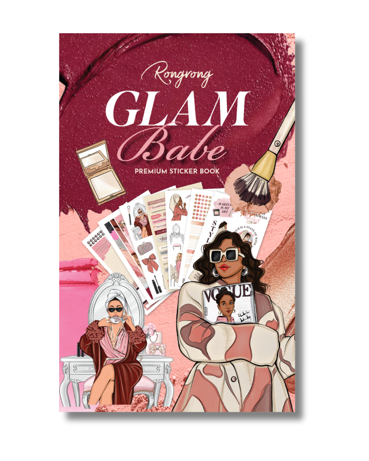 Sticker book cover titled 'Glam Babe' with illustrations of fashion and beauty.