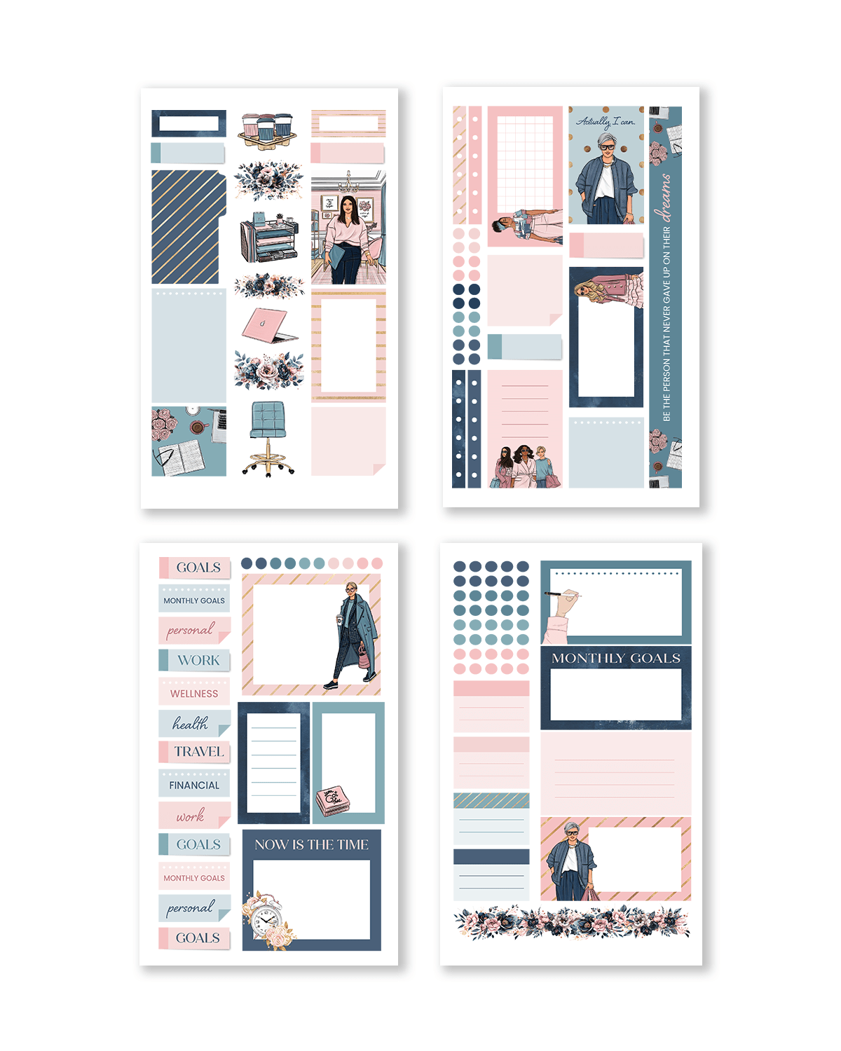 Set of planner stickers with various designs on a white background