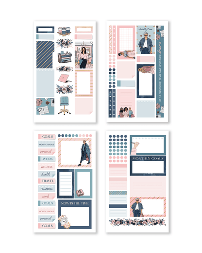 Set of planner stickers with various designs on a white background