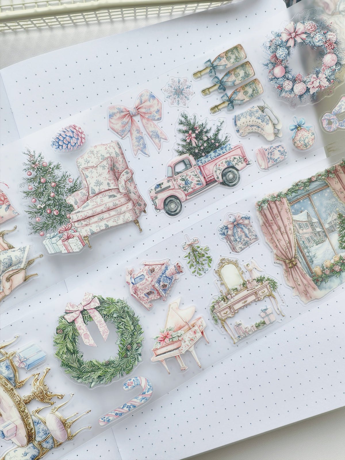 Pink Chinoiserie Christmas Pre-cut PET Tape [3.O]