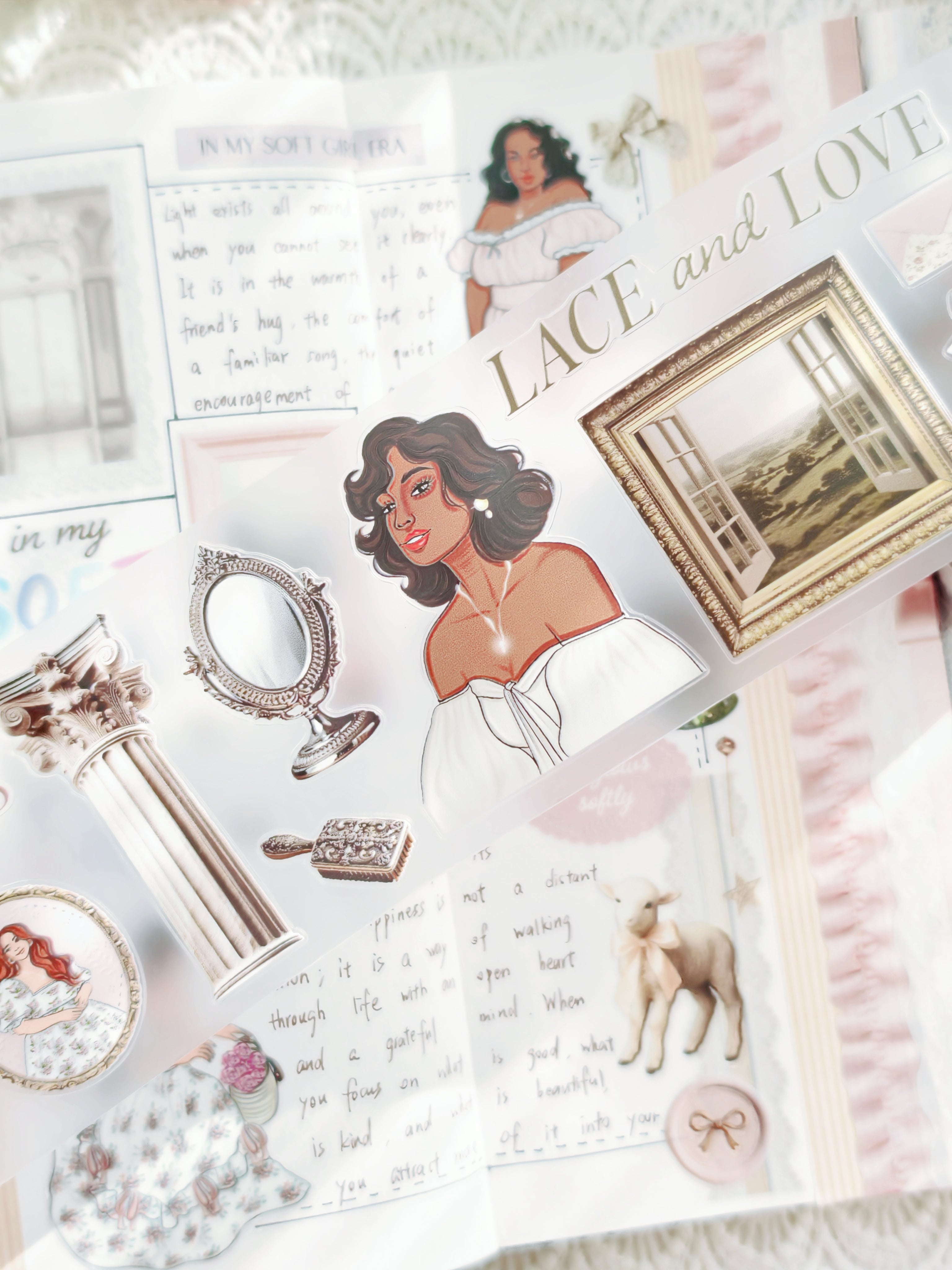 Romantic pink and sage pre-cut PET and washi tape collection